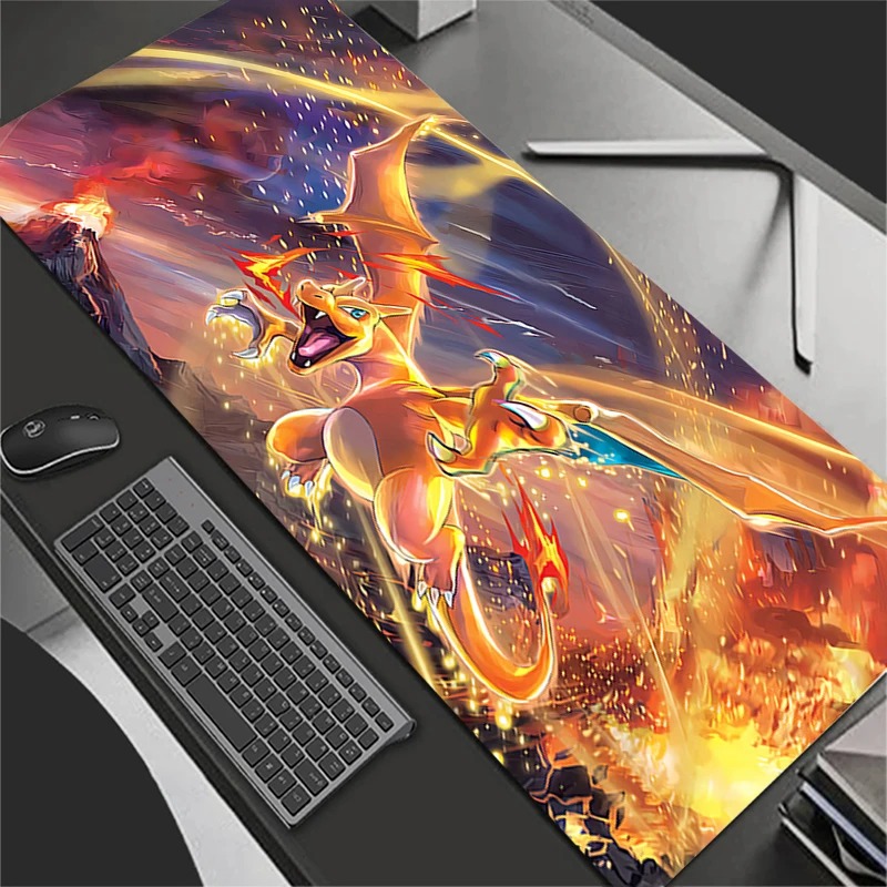 Gaming Keyboard Tactile - แผ่นรองเมาส์อะนิเมะอุปกรณ์เสริมสำหรับเล่นเกมขนาดใหญ่พรมเกมเมอร์พีซีคอมพิวเตอร์สำนักงานแล็ปท็อปคีย์บอร์ดแผ่นรองโต๊ะพี-โปเกมอน ชาริซาร์ด แผ่นรองเมาส์