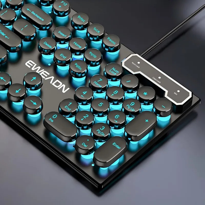 Gaming Keyboard And Mouse Set - ชุดคีย์บอร์ดและเมาส์สไตล์เรโทรพังก์ ดีไซน์แบบกลไก ใช้ได้ทั้งแบบมีสายและไร้สาย ไฟ RGB สำหรับเล่นเกมและทำงาน