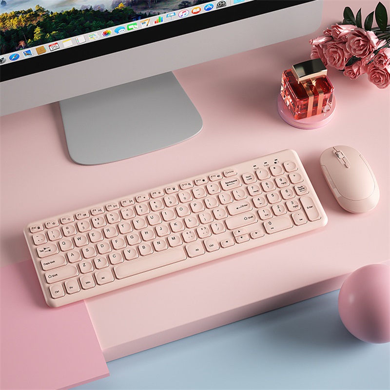 Gaming Keyboard And Mouse Set - แฟชั่นคีย์บอร์ดไร้สายและเมาส์ Combo Gamer คีย์บอร์ดเงียบชุดเมาส์ Ultra Thin