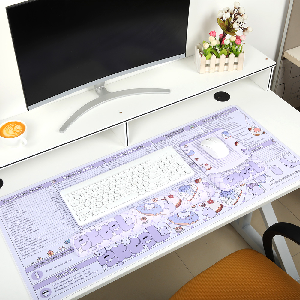Gaming Keyboard And Mouse Set - แผ่นรองข้อมือบนแป้นพิมพ์เมาส์สำหรับเล่นเกมส์และที่ชุดแผ่นรองข้อมือเมาส์แผ่น35.4x15.7in เมาส์สำหรับออฟฟิศซอฟต์แวร์ Excel shortmousepad สีม่วง