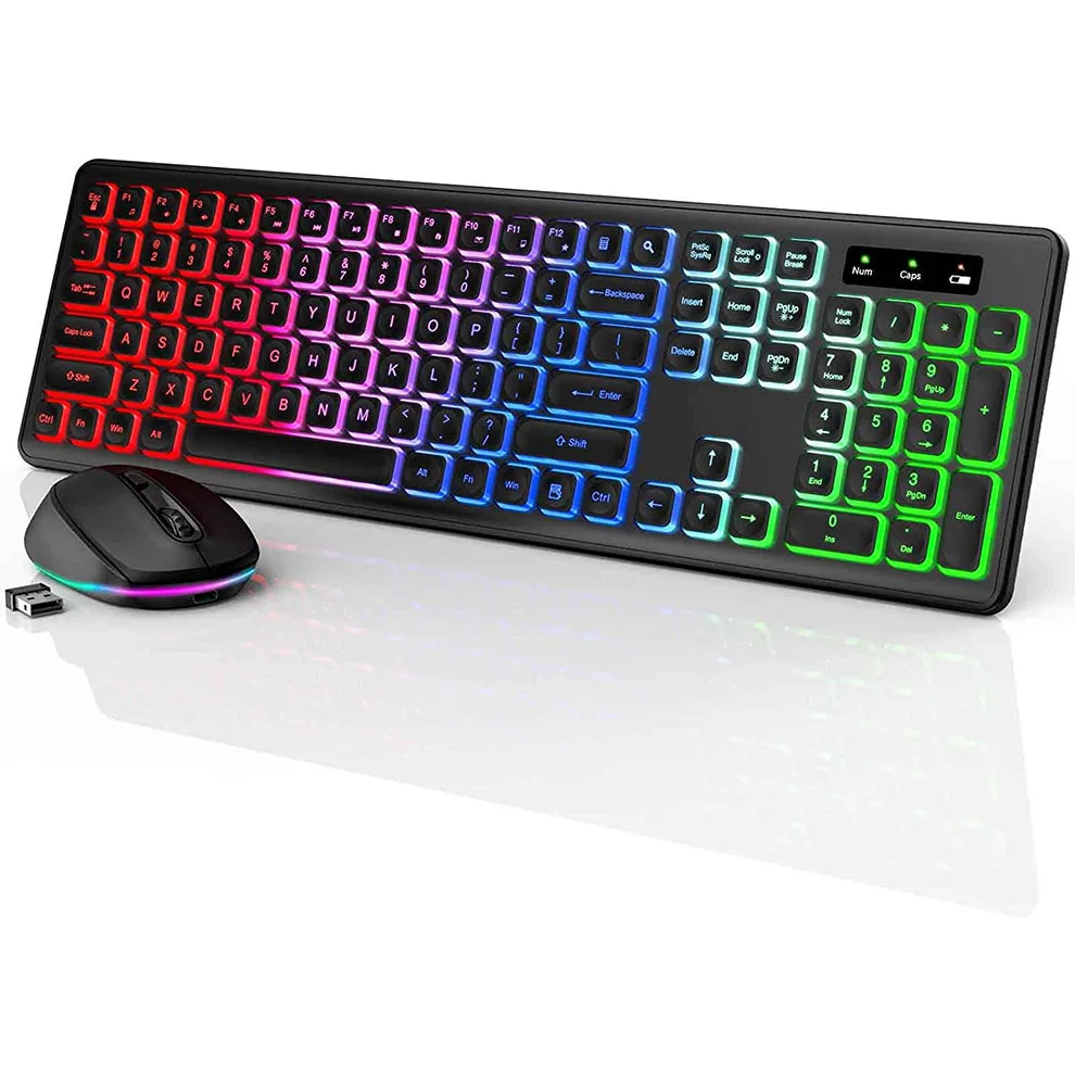 Gaming Keyboard And Mouse Set - คีย์บอร์ดไร้สายและเมาส์ Combo Backlit ชุดคีย์บอร์ดไร้สายแบบชาร์จไฟได้ USB Cordless