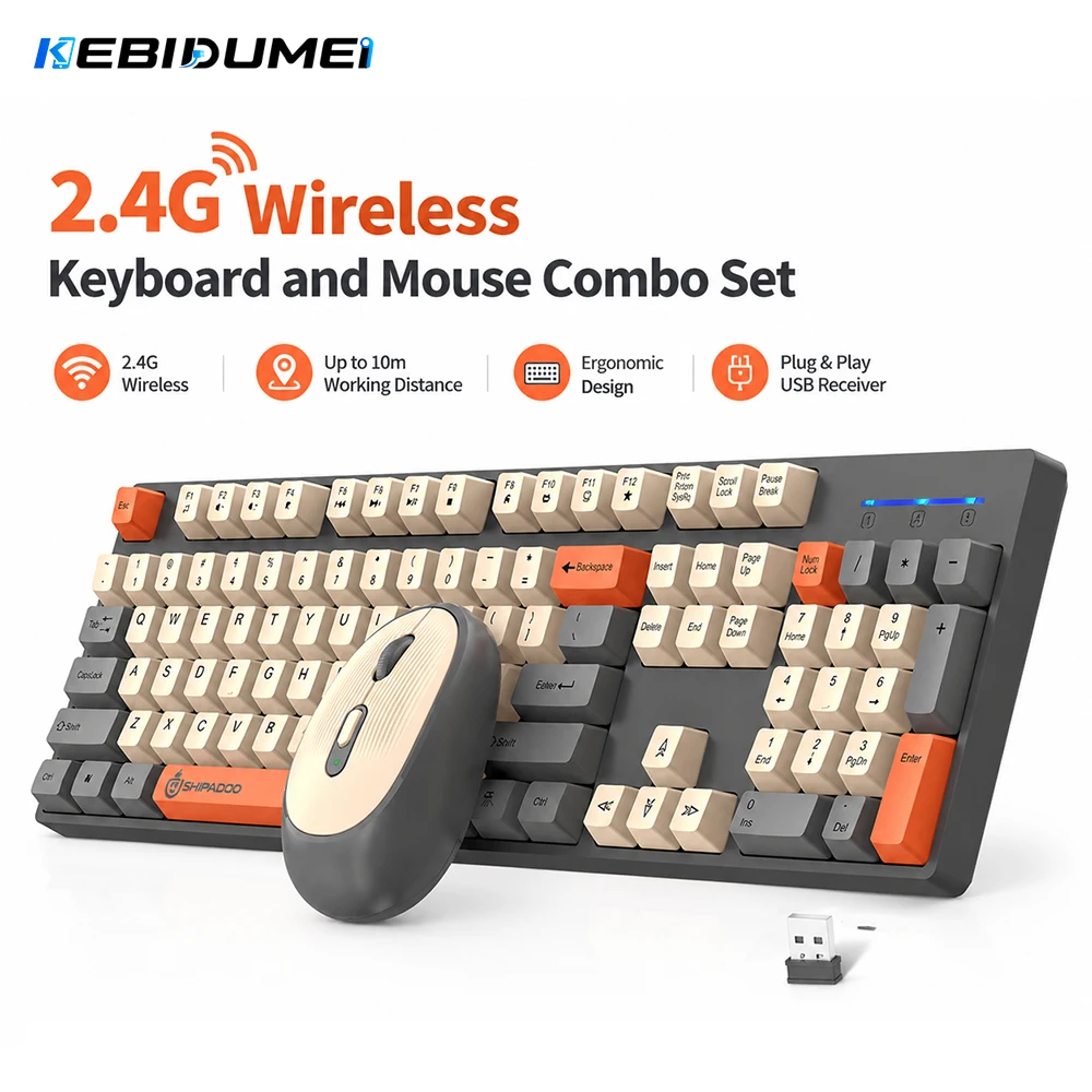 Gaming Keyboard And Mouse Set - KEBIDUMEI ชุดคีย์บอร์ดและเมาส์ไร้สาย 2.4G พร้อมเมาส์ไร้สายปรับค่า DPI ได้