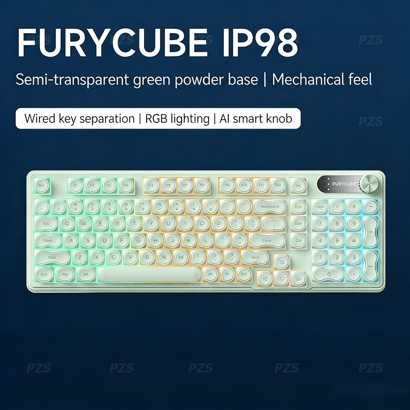 Gaming Keyboard Ip98 - FURYCUBE IP98 คีย์บอร์ดเมมเบรนสำหรับเล่นเกมแบบมีสาย RGB ปุ่มกดโปร่งแสงปุ่มอัจฉริยะ PBT