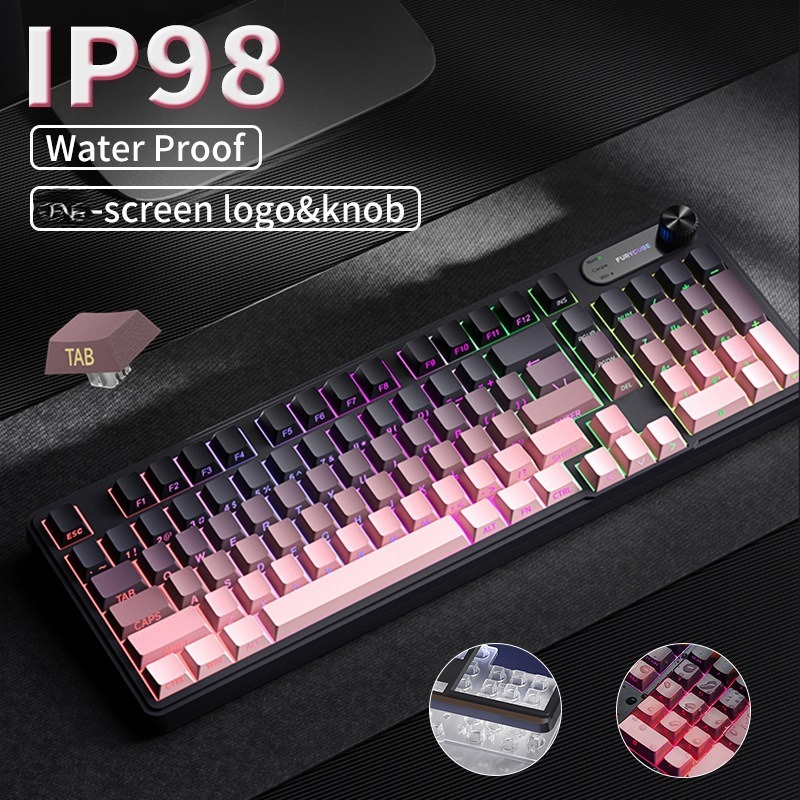 Gaming Keyboard Ip98 - RGB IP98 คีย์บอร์ดเมมเบรนสำหรับเล่นเกมแบบโปรไฟล์ต่ำคีย์บอร์ดความรู้สึกเชิงกลสายกีฬาอิเล็กทรอนิกส์กันน้ำการเชื่อมต่อสามโหมดเงียบ