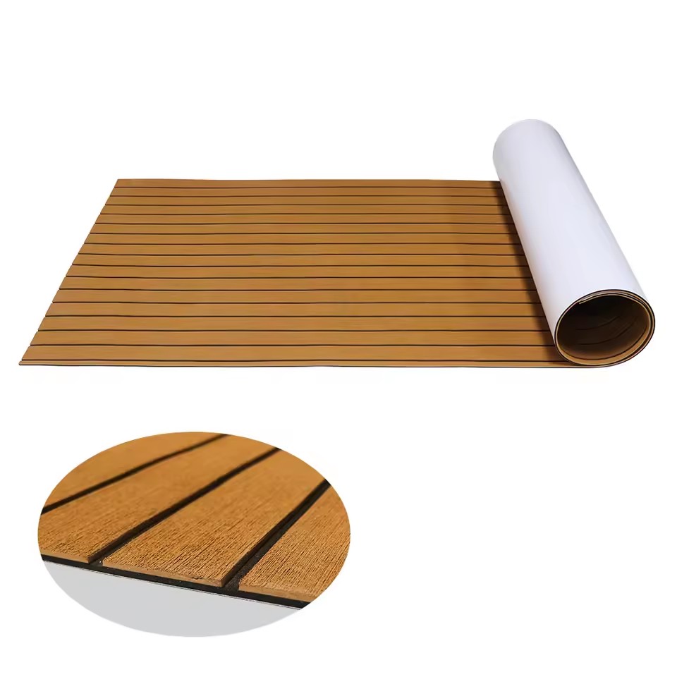 Pe Foam Sheet - แผ่นปูพื้นเรือโฟม EVA ลายไม้สักเทียม แบบมีกาวในตัว แผ่นปูพื้นเรือยอชท์ พรมปูพื้นเรือ
