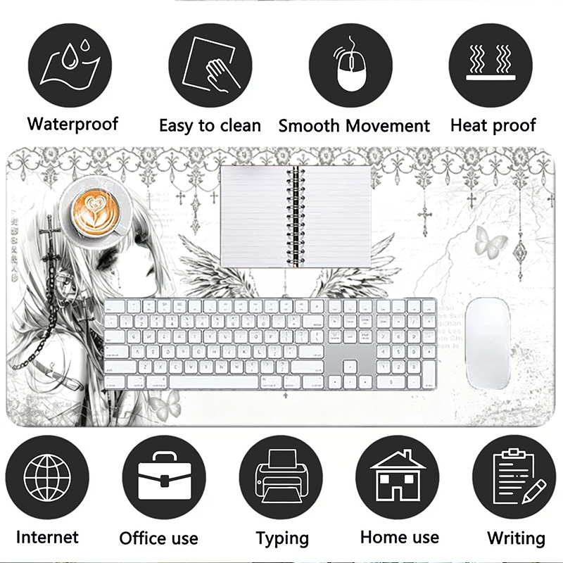 แผ่นรองเมาส์หนังสีดำสีขาวอะนิเ - Gaming Keyboard Mouse บทวิจารณ์และราคา